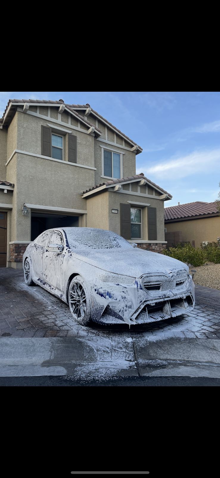 Foam wash on a driveway in Las Vegas